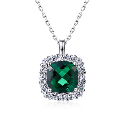 Vintage-Style Lab-Grown Emerald Pendant Necklace - S925 Sterling Silver