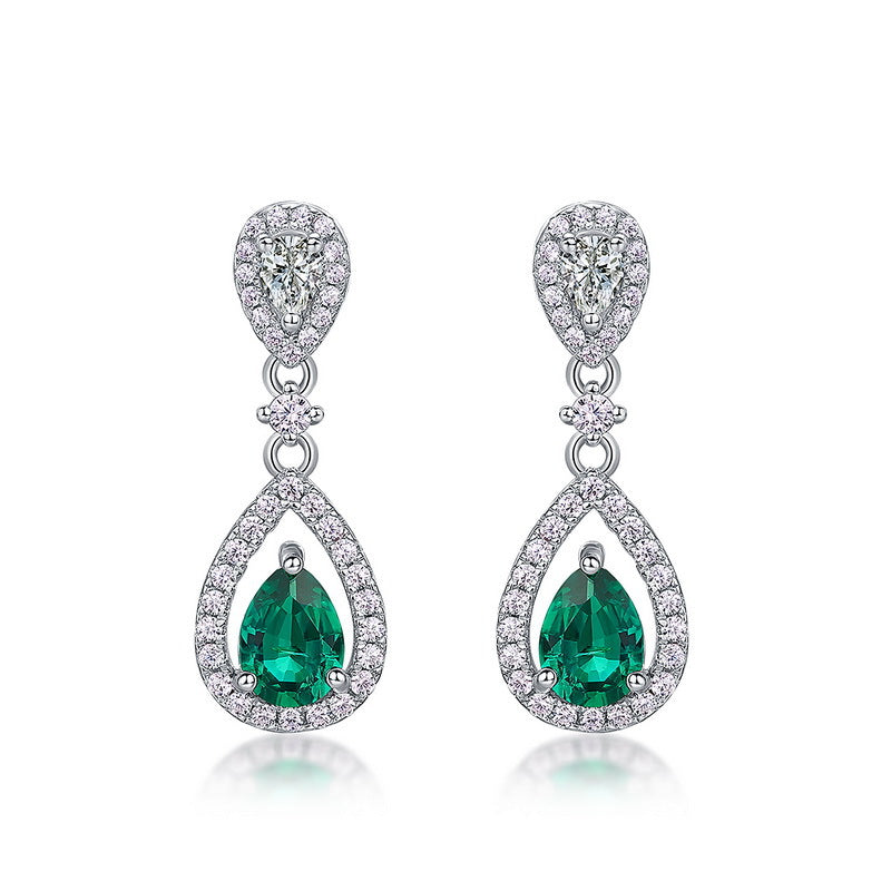 Crystal Dew: Pear-Cut Lab-Grown Emerald Long Drop Earrings | 925 Silver | Dapaza