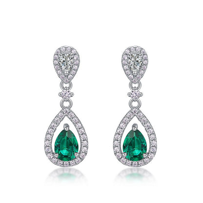 Crystal Dew: Pear-Cut Lab-Grown Emerald Long Drop Earrings | 925 Silver | Dapaza