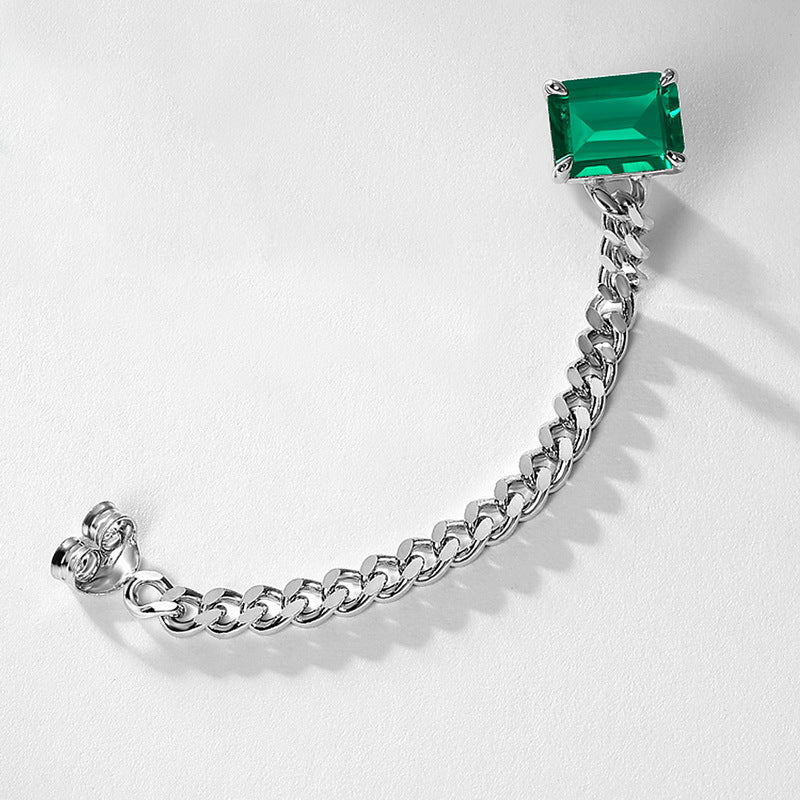 Geometric Emerald-Cut Lab-Grown Emerald Chain Link Earrings - 925 Sterling Silver