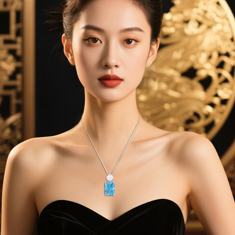 Dapaza S925 Silver Natural Aquamarine Necklace