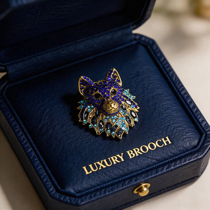 Retro Rhinestone Wolf Head Brooch