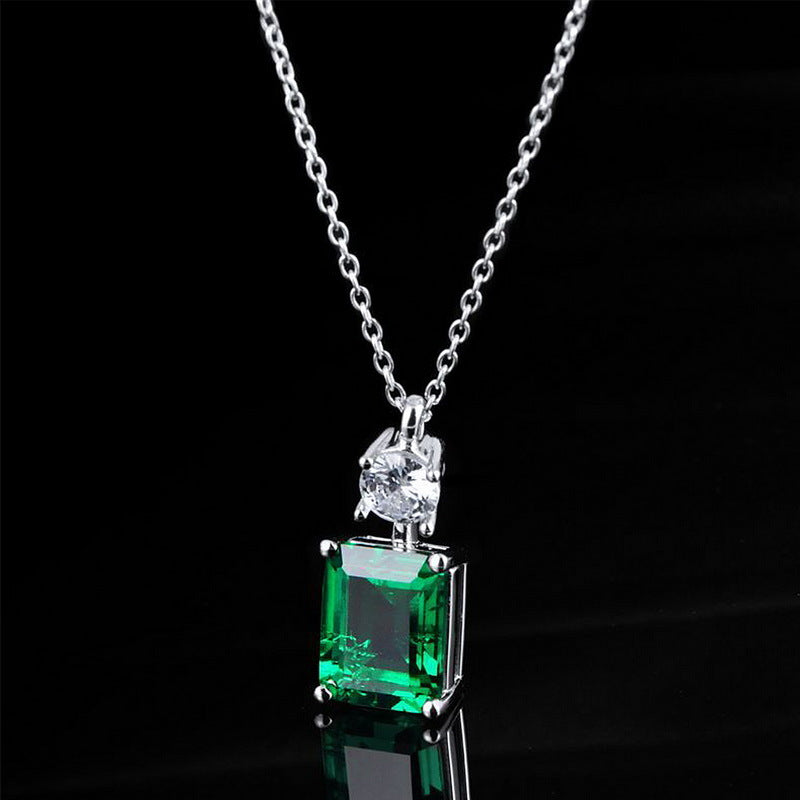2.9ct Lab-Grown Emerald Solitaire Pendant - S925 Sterling Silver