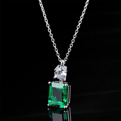 2.9ct Lab-Grown Emerald Solitaire Pendant - S925 Sterling Silver