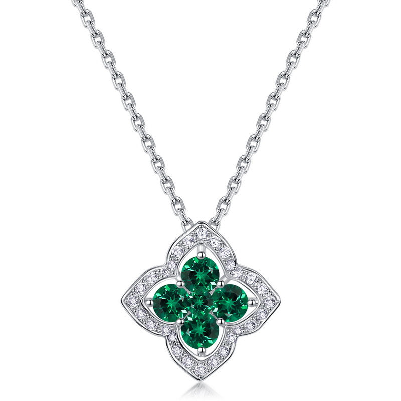 Four-Leaf Clover Lab-Grown Emerald & Ruby Necklace - S925 Sterling Silver