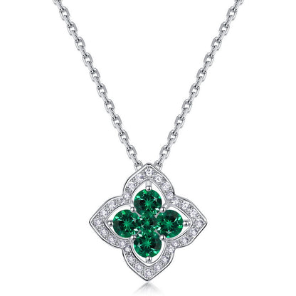 Four-Leaf Clover Lab-Grown Emerald & Ruby Necklace - S925 Sterling Silver