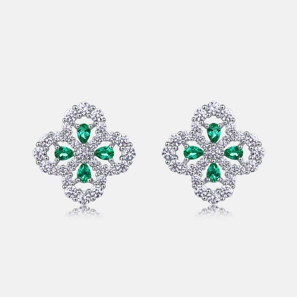 Lucky Clover Lab-Grown Emerald Stud Earrings | 925 Sterling Silver | Dapaza
