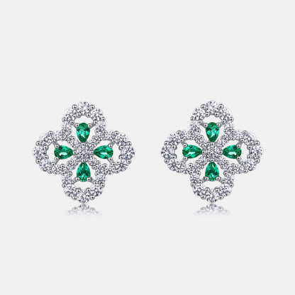 Lucky Clover Lab-Grown Emerald Stud Earrings | 925 Sterling Silver | Dapaza