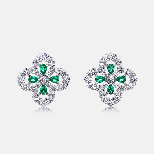 Lucky Clover Lab-Grown Emerald Stud Earrings | 925 Sterling Silver | Dapaza