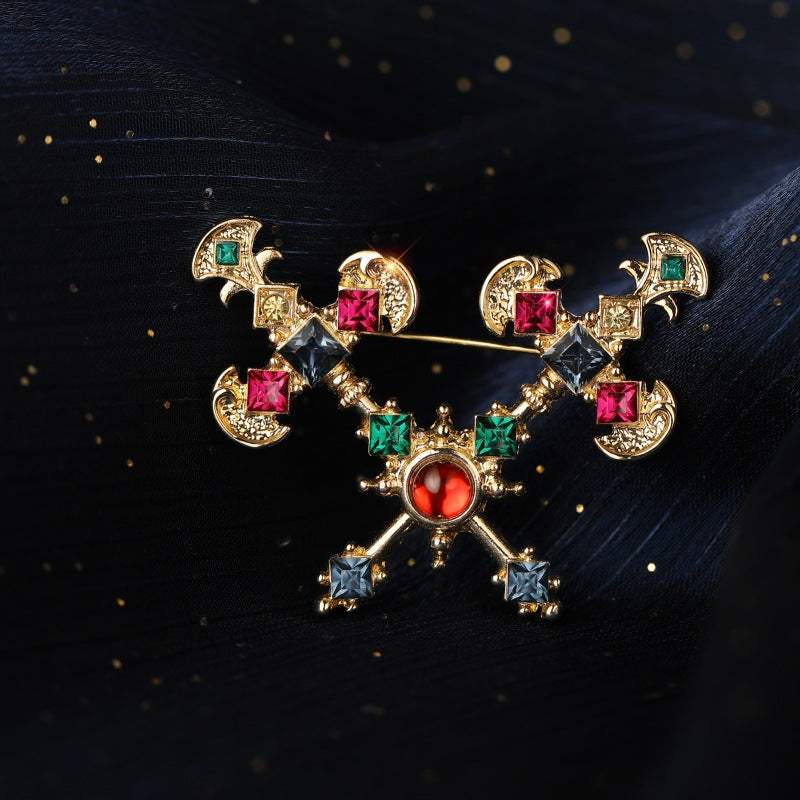 Vintage Crystal Axe Brooch