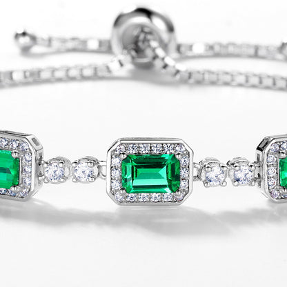 Dapaza Artisan Lab-Grown Emerald Tennis Bracelet | S925 Silver Diamond Accent