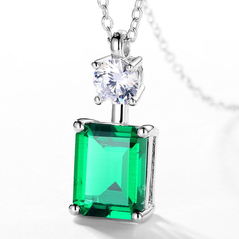 2.9ct Lab-Grown Emerald Solitaire Pendant - S925 Sterling Silver