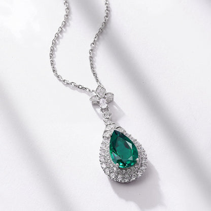 Dapaza Heirloom-Style Lab-Grown Emerald Collarbone Necklace | S925 Sterling Silver