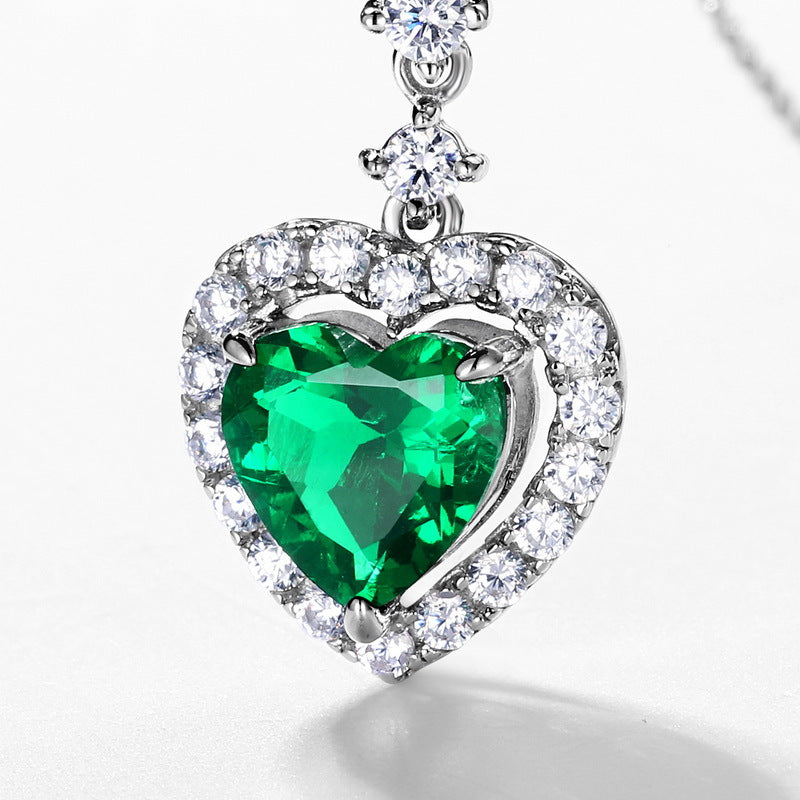 Romantic Heart: Geometric Lab-Grown Emerald Heart Pendant | 925 Silver