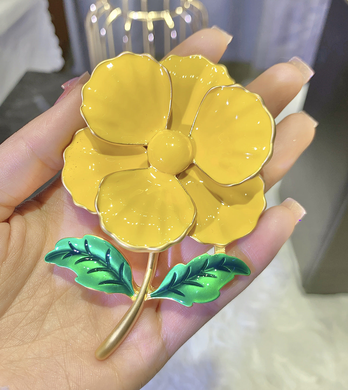 Vintage Enamel Camellia Brooch