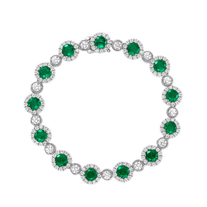 Lab-Grown Emerald Halo Tennis Bracelet - S925 Sterling Silver