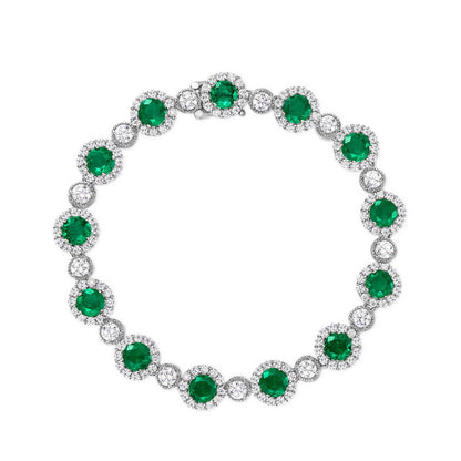 Lab-Grown Emerald Halo Tennis Bracelet - S925 Sterling Silver