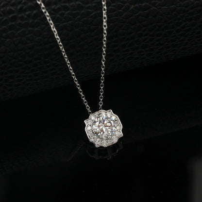 Geometric Round 1ct Lab Grown Diamond Necklace for Women S925 Silver Square Clavicle Chain