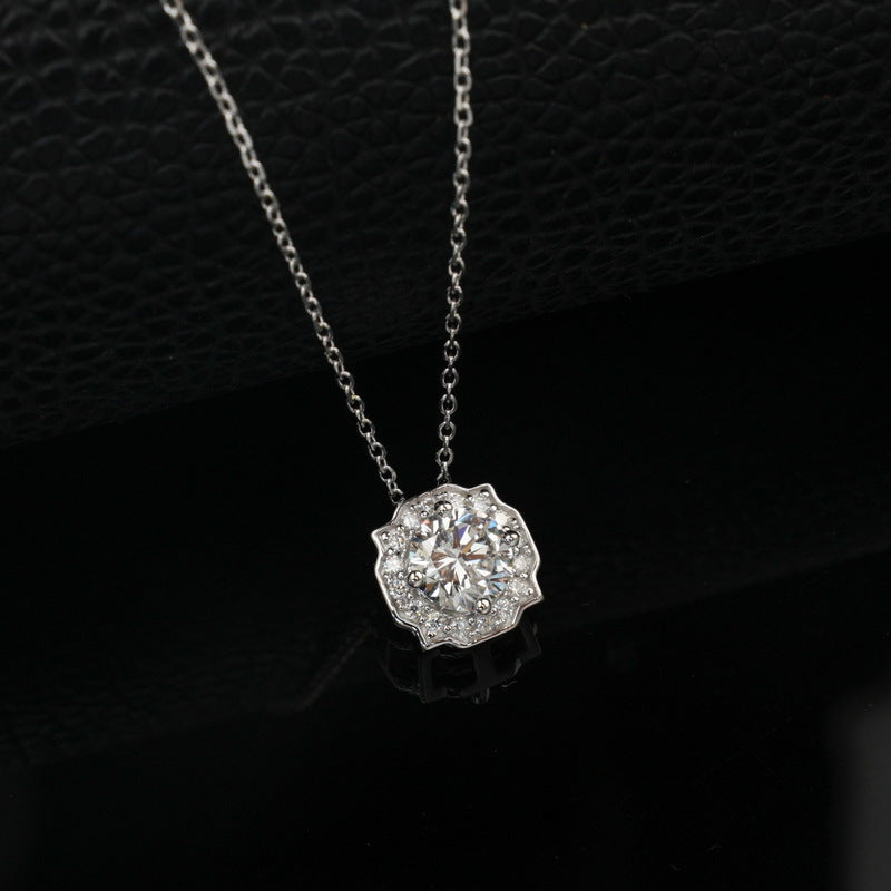 Geometric Round 1ct Lab Grown Diamond Necklace for Women S925 Silver Square Clavicle Chain