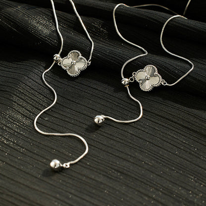 Sweater Chain Autumn and Winter Long 925 Sterling Silver Three-dimensional Lucky Grass Adjustable Necklace
