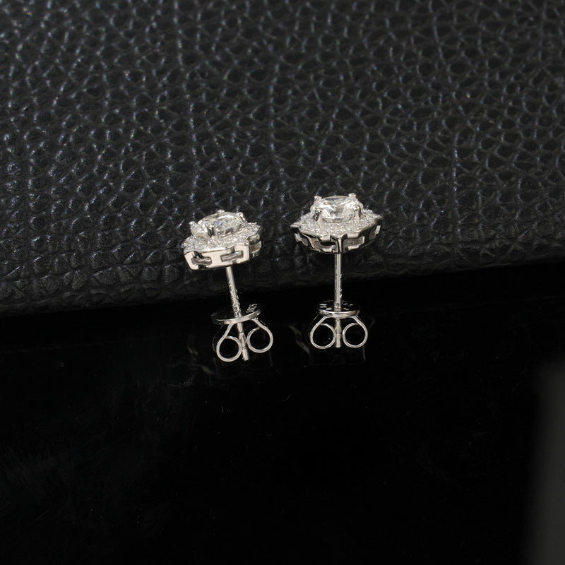 Round 1ct Lab Grown Diamond Stud Earrings S925 Silver Geometric Half Cent Earrings