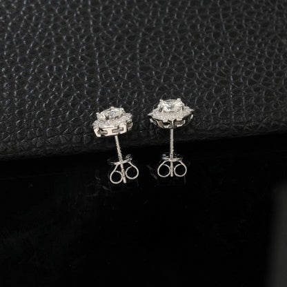 Round 1ct Lab Grown Diamond Stud Earrings S925 Silver Geometric Half Cent Earrings