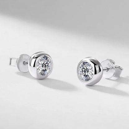 Classic Bezel-Set Lab-Grown Diamond Stud Earrings - S925 Sterling Silver