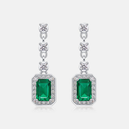 Elegant Emerald-Cut Lab-Grown Emerald Drop Earrings - 925 Sterling Silver