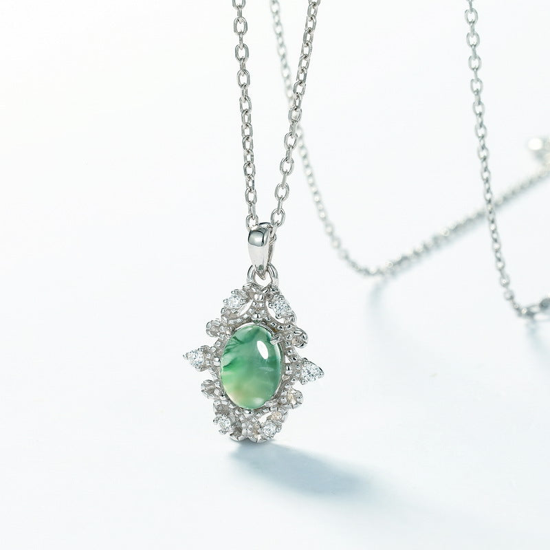 Vintage Moss Agate Pendant Necklace | S925 Sterling Silver