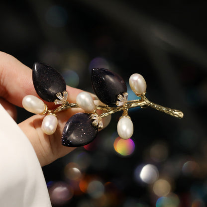 Multi-Color Natural Stone Branch & Leaf Brooch