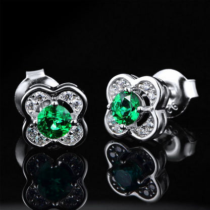 Dainty Clover 0.45CT Lab-Grown Emerald Stud Earrings - 925 Sterling Silver