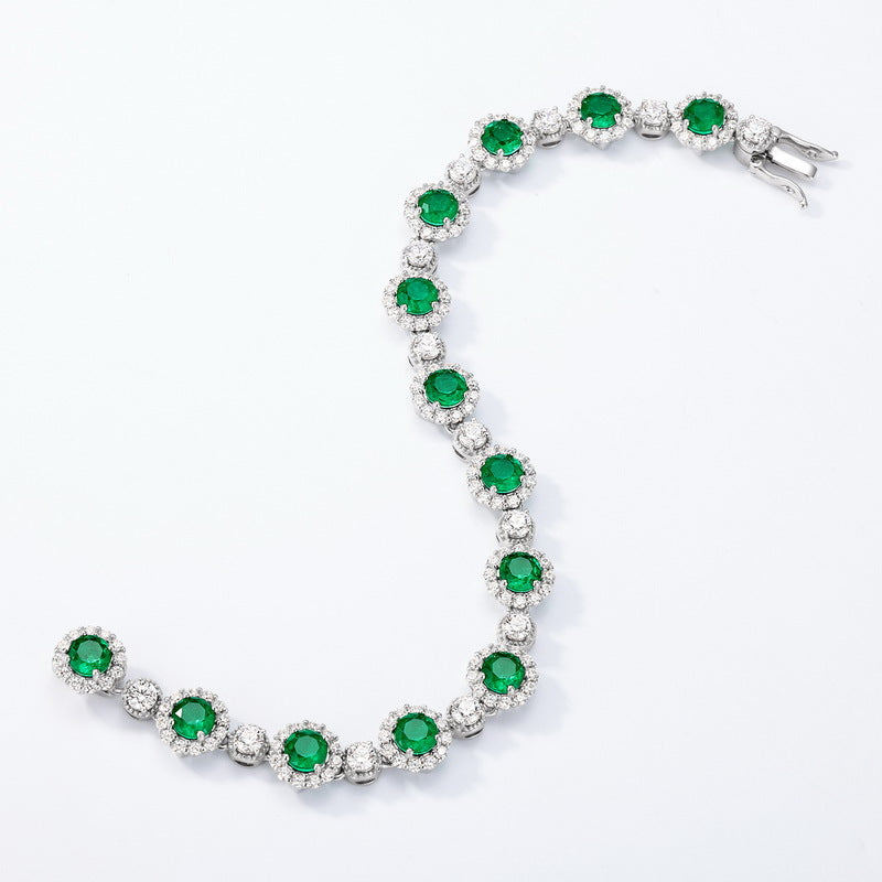 Lab-Grown Emerald Halo Tennis Bracelet - S925 Sterling Silver