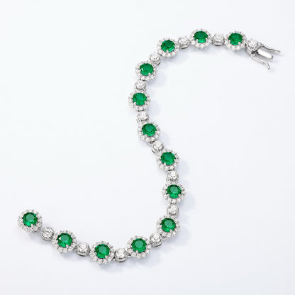 Lab-Grown Emerald Halo Tennis Bracelet - S925 Sterling Silver