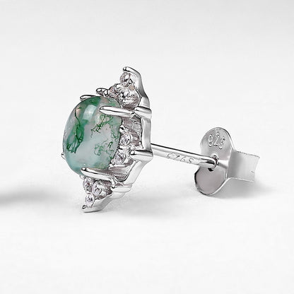 Cutout Moss Agate Stud Earrings | Gold-Plated S925 Sterling Silver