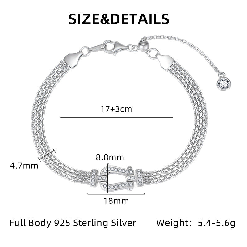 S925 Sterling Silver Diamond Horseshoe Clasp Bracelet - Chic, Stylish, and Exquisite. A Unique, Designer-inspired Watch Chain