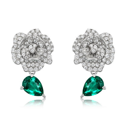 Camellia Blanc: Lab-Grown Emerald Camellia Flower Stud Earrings | 925 Silver | Dapaza