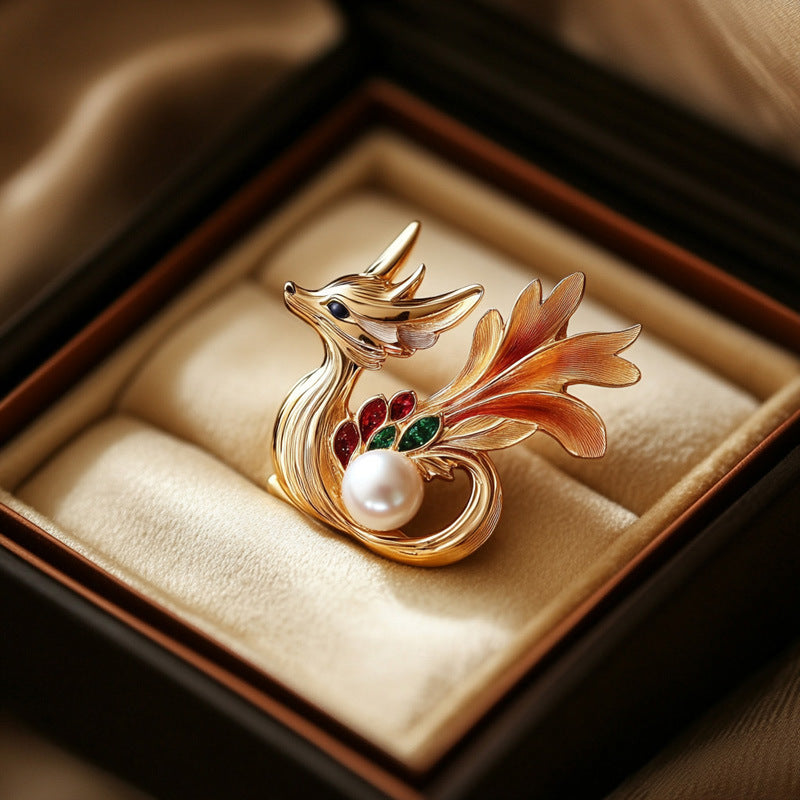 Natural Freshwater Pearl Cute Fox Brooch