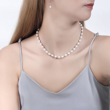 New S925 Sterling Silver Baroque Pearl Necklace