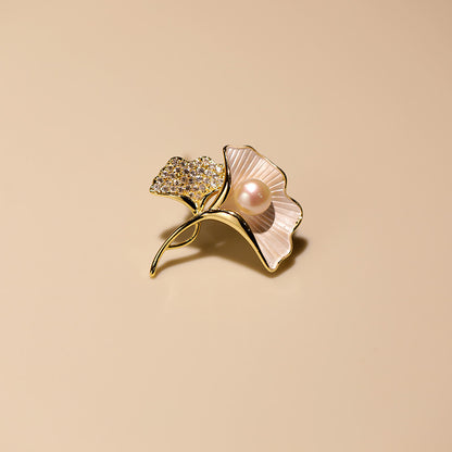 Freshwater Pearl Ginkgo Leaf Brooch