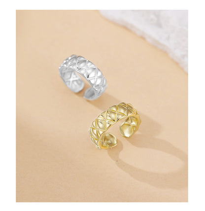 Classic S925 Sterling Silver Diamond Pattern Ring - Heavily Crafted, Exquisite, and Adjustable Open Ring