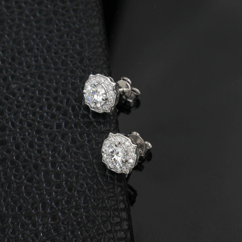 Round 1ct Lab Grown Diamond Stud Earrings S925 Silver Geometric Half Cent Earrings
