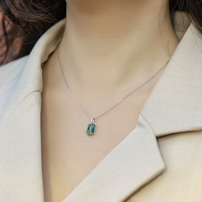 Geometric Moss Agate Pendant Necklace | S925 Sterling Silver