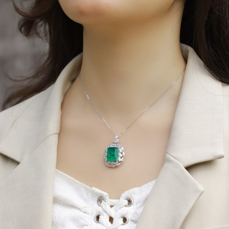 Tropical Radiance: Paraiba-Blue Lab-Grown Emerald Pendant Necklace | 925 Silver | Dapaza