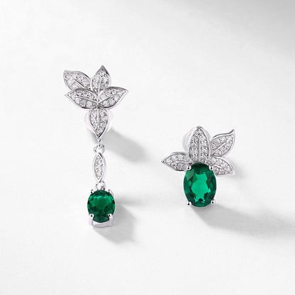 Modern Edge: Asymmetric Lab-Grown Emerald Linear Drop Earrings | 925 Silver
