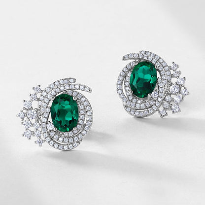 Bold Presence: Statement Lab-Grown Emerald Stud Earrings | 925 Silver | Dapaza