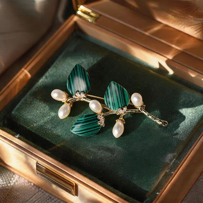Multi-Color Natural Stone Branch & Leaf Brooch
