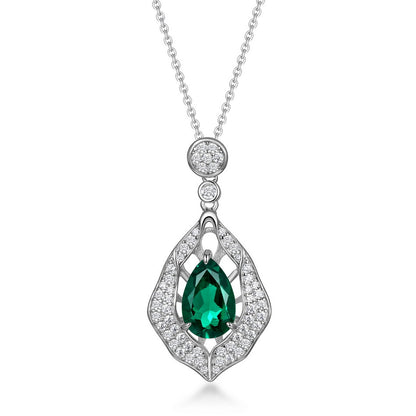 Dramatic Presence: Bold Lab-Grown Emerald Statement Pendant Necklace | 925 Silver | Dapaza