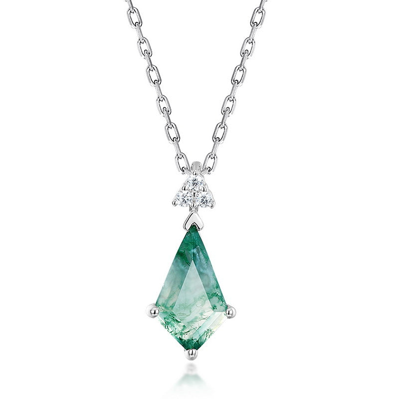 Natural Marquise Moss Agate Solitaire Necklace - S925 Sterling Silver
