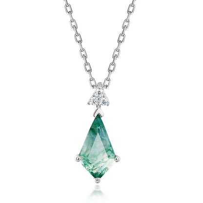 Natural Marquise Moss Agate Solitaire Necklace - S925 Sterling Silver