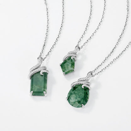 Snake Moss Agate Pendant Necklace | S925 Sterling Silver